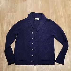 Navy Blue Dockside Shawl Cardigan Sweater-100 % Shetland Wool- Size Large